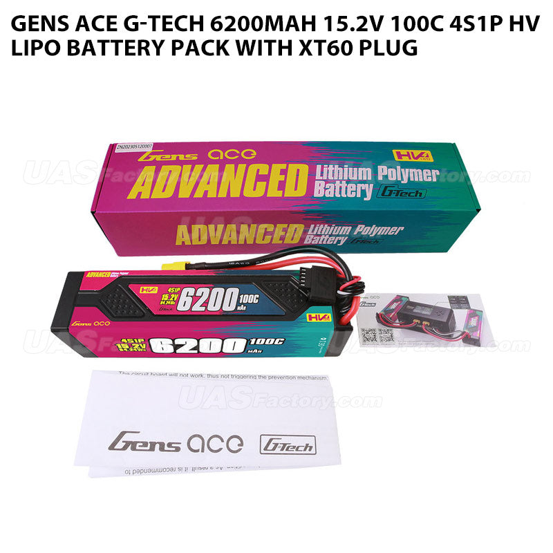 Gens Ace G-Tech 6200mAh 15.2V 100C 4S1P HV Lipo Battery Pack With XT60 Plug