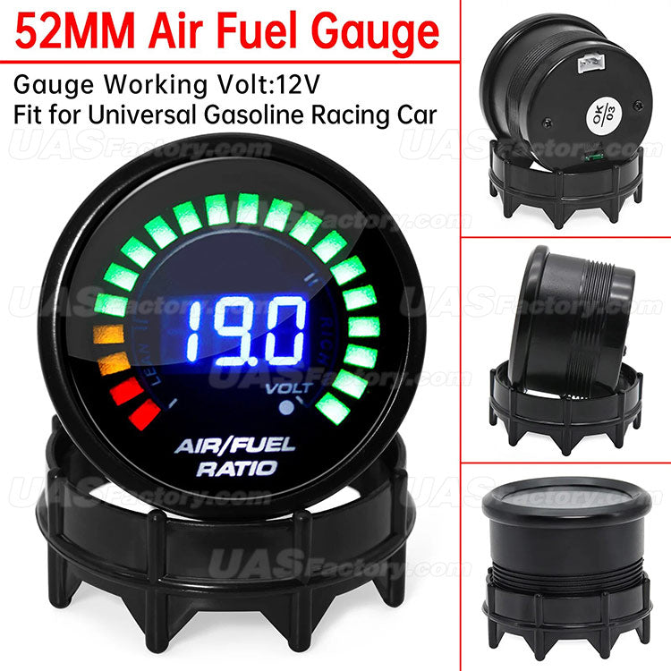 52mm Digital Air Fuel Ratio Gauge With Narrowband O2 Oxygen Sensor Car Gauge AFR Fit for 12V Car Voltmeter 2 in 1 Meter Voltage