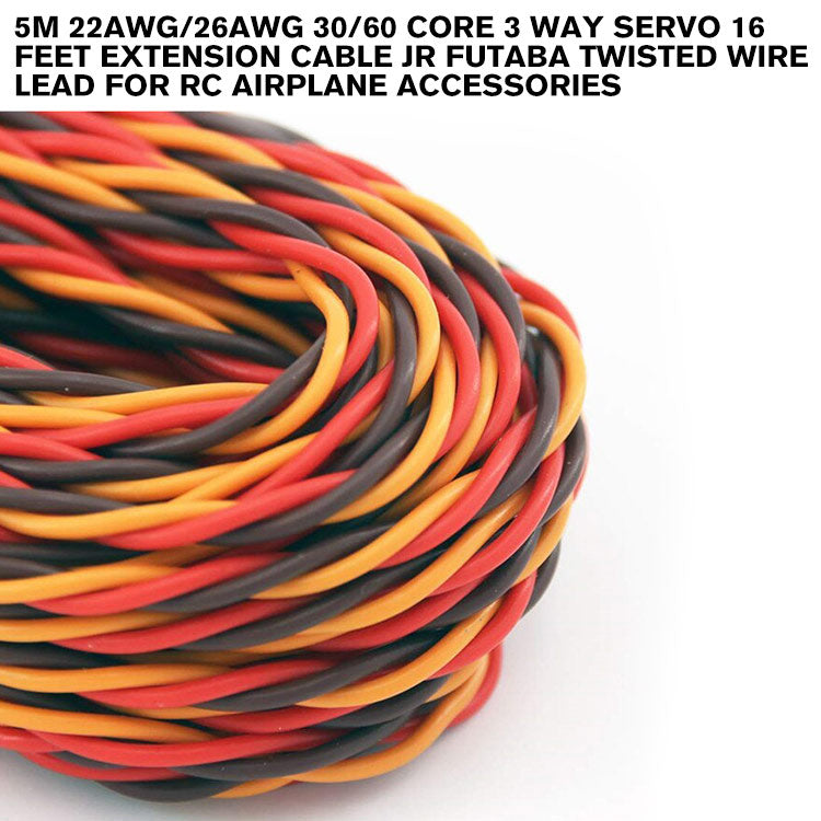 5M 22AWG/26awg 30/60 Core 3 Way Servo 16 Feet Extension Cable JR Futaba Twisted Wire Lead For RC Airplane Accessories