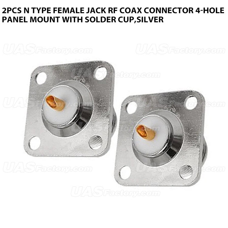 2pcs N type female jack RF coax connector 4-hole panel mount with solder cup,silver