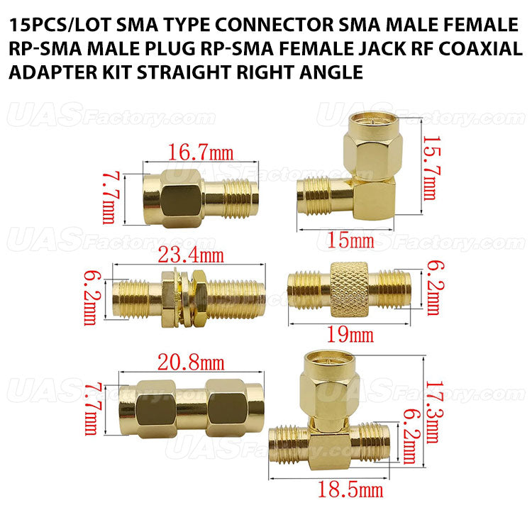 15Pcs/lot SMA Type Connector SMA Male Female RP-SMA Male Plug RP-SMA Female Jack RF Coaxial Adapter Kit Straight Right Angle