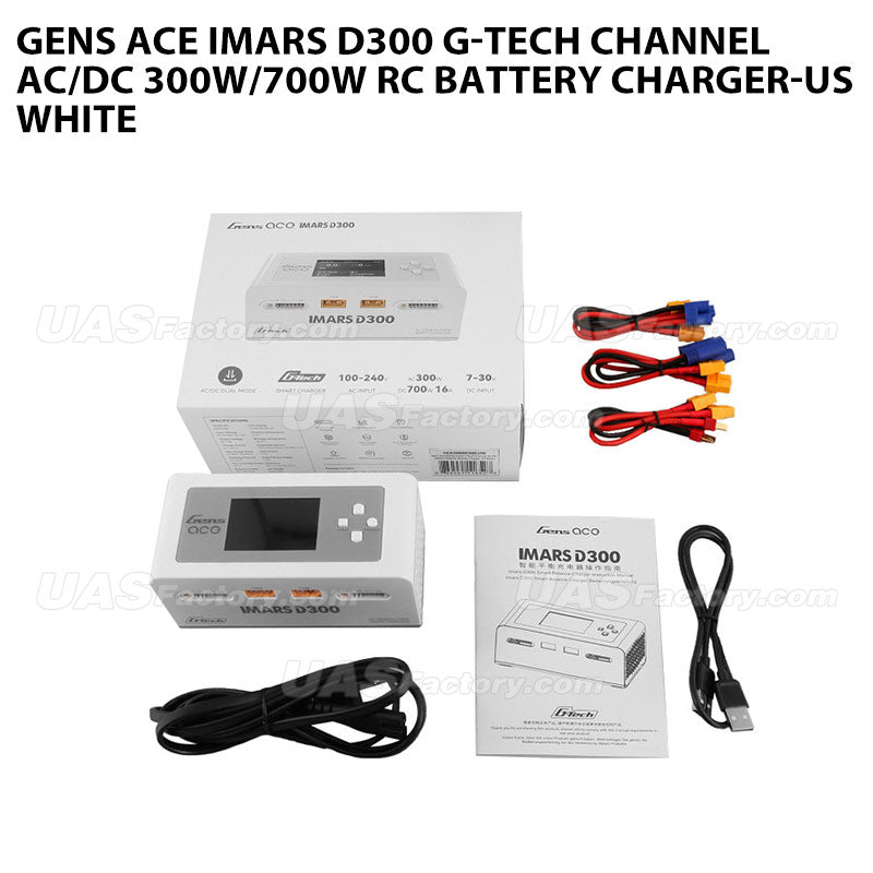 Gens Ace IMARS D300 G-Tech Channel AC/DC 300W/700W RC Battery Charger-US White