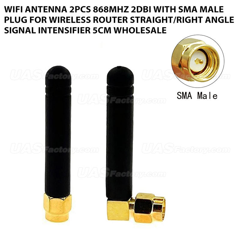 Wifi Antenna 2pcs 868MHz 2dBi with SMA Male Plug for Wireless Router Straight/Right Angle Signal Intensifier 5cm Wholesale