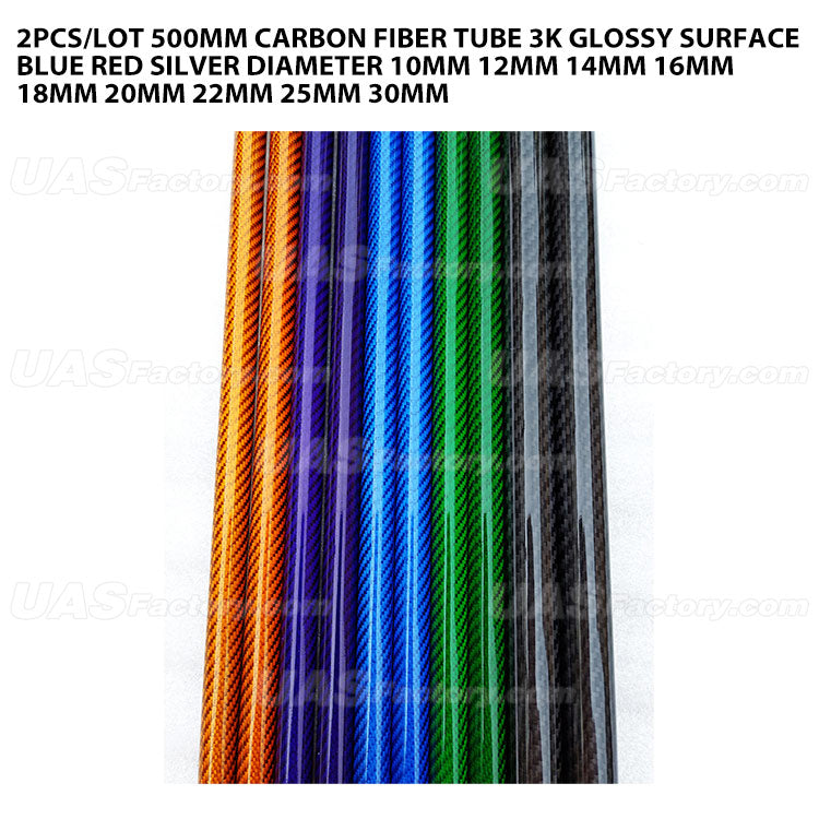 2Pcs/lot 500mm Carbon Fiber Tube 3K Glossy Surface Blue Red Silver Diameter 10mm 12mm 14mm 16mm 18mm 20mm 22mm 25mm 30mm