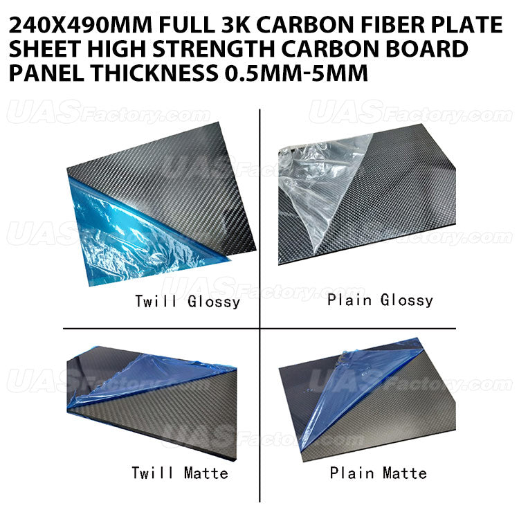 240x490mm Full 3K Carbon Fiber Plate Sheet High Strength Carbon Board Panel Thickness 0.5mm-5mm