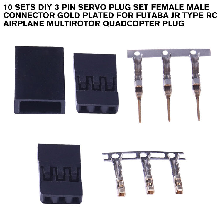 10 Sets DIY 3 Pin Servo Plug Set Female Male Connector Gold Plated For Futaba JR Type RC Airplane Multirotor Quadcopter Plug