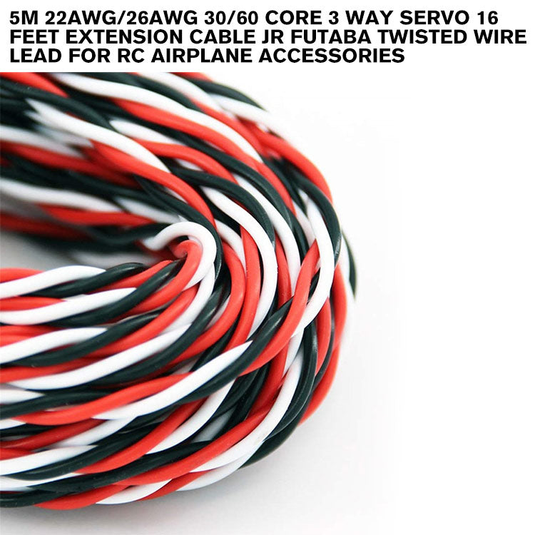 5M 22AWG/26awg 30/60 Core 3 Way Servo 16 Feet Extension Cable JR Futaba Twisted Wire Lead For RC Airplane Accessories