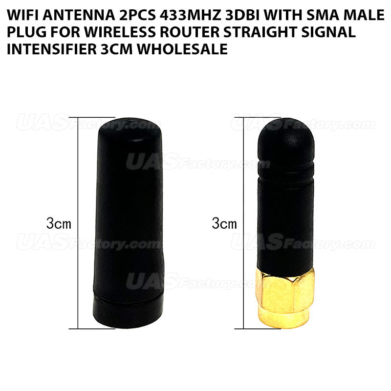 Wifi Antenna 2pcs 433MHz 3dBi with SMA Male Plug for Wireless Router Straight Signal Intensifier 3cm Wholesale