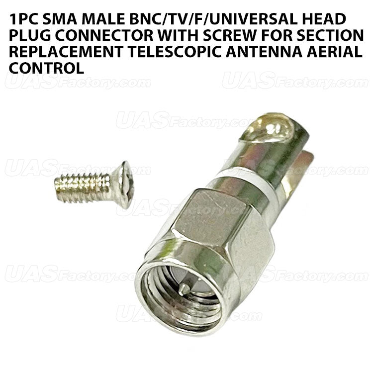 1pc SMA Male BNC/TV/F/Universal Head Plug Connector with Screw for Section Replacement Telescopic Antenna Aerial Control