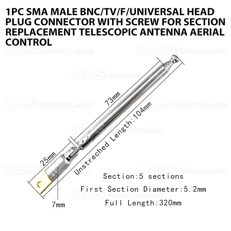 1pc SMA Male BNC/TV/F/Universal Head Plug Connector with Screw for Section Replacement Telescopic Antenna Aerial Control