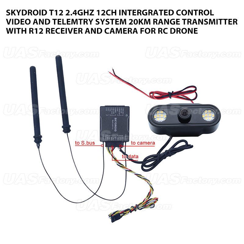 Skydroid T12 2.4GHz 12CH Remote Control with Receiver Three-body Camera 20km Digital Map Transmission Transmitter For RC Drones