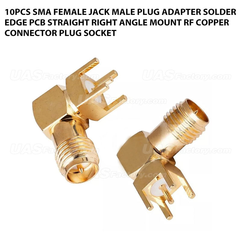 10Pcs SMA Female Jack Male Plug Adapter Solder Edge PCB Straight Right angle Mount RF Copper Connector Plug Socket