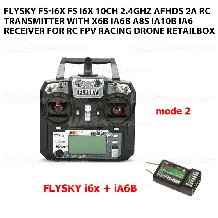 FLYSKY FS-i6X FS i6X 10CH 2.4GHz AFHDS 2A RC Transmitter With X6B iA6B A8S iA10B iA6 Receiver for RC FPV Racing Drone Retailbox