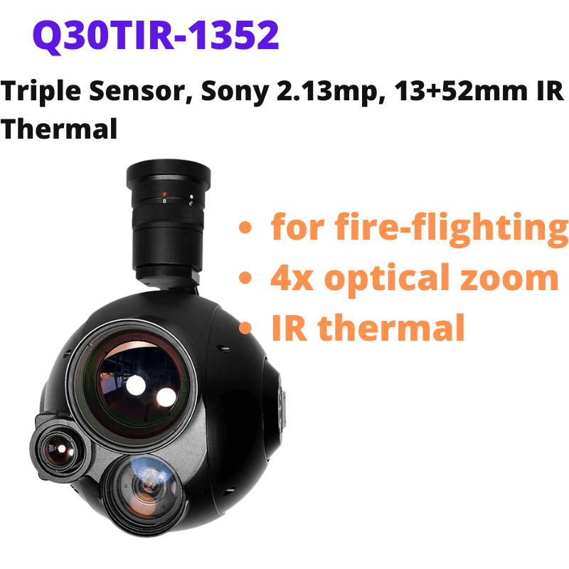 Q30TIR-1352 Triple sensor 4x optical zoom IR thermal EO Sterilizer Industrial Drone Camera Gimbal for fire-flighting