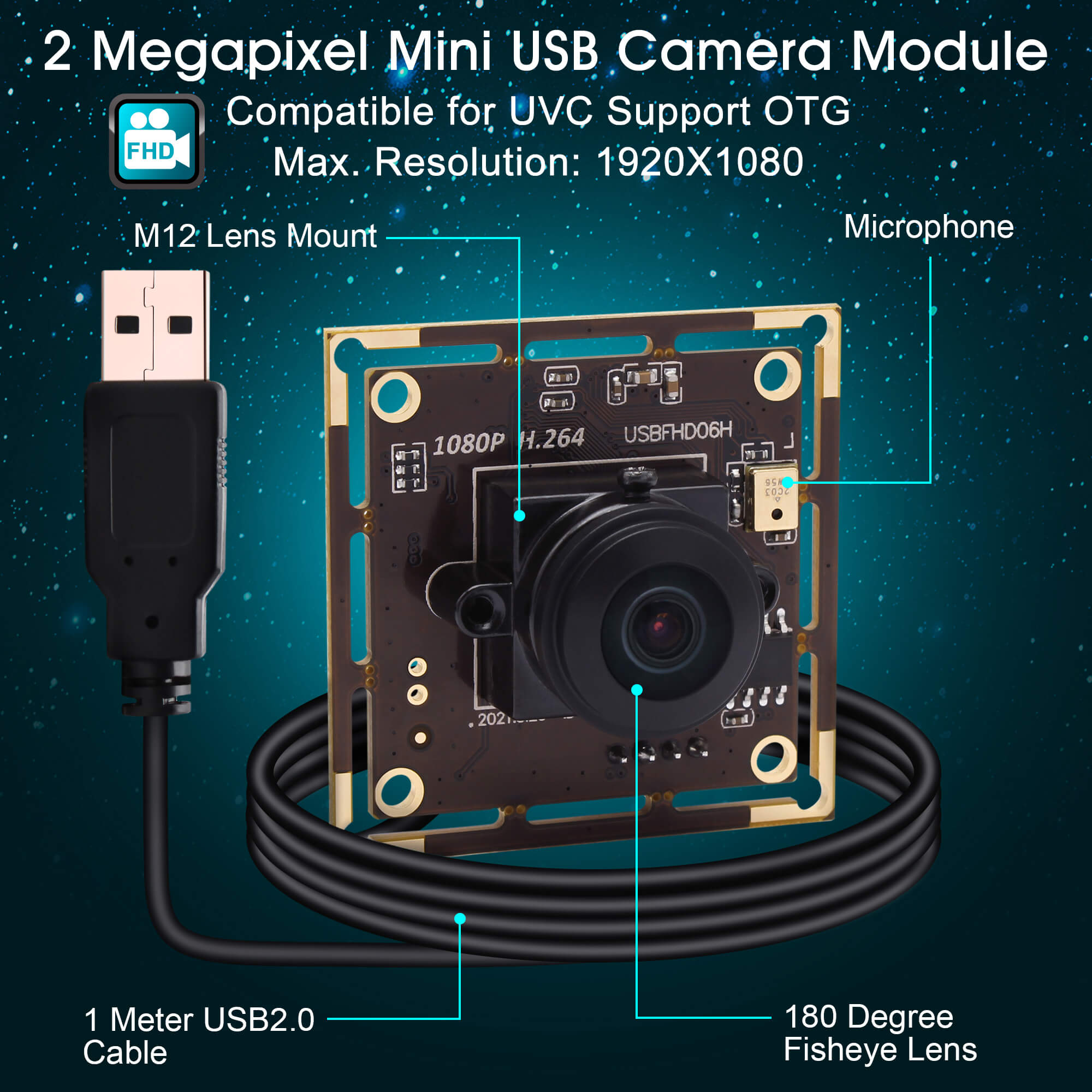 Wide Angle 180degree Fisheye Lens High Resoluition 1080P Sony IMX322 H.264 Video Mini Low Light Camera Module