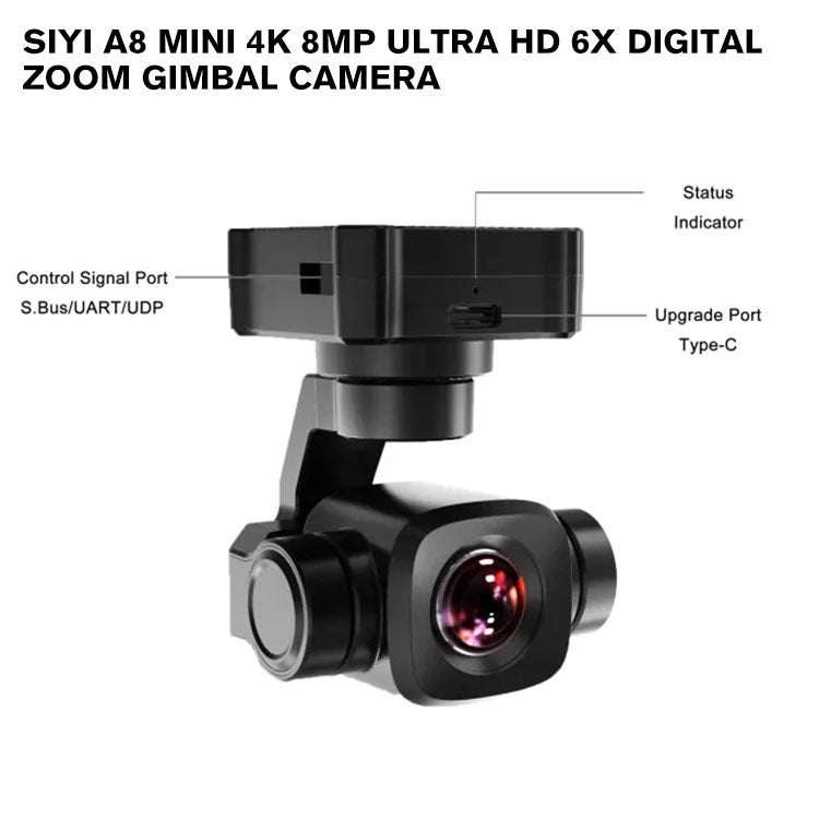 SIYI A8 mini 4K 8MP Ultra HD 6X Digital Zoom Gimbal Camera with 1/1.7" Sony Sensor AI Smart Identify and Tracking HDR Starlight Night Vision Mini 3-Axis Stabilizer 95g Lightweight 55x55x70mm for UAV UGV USV RC Planes and FPV Drones