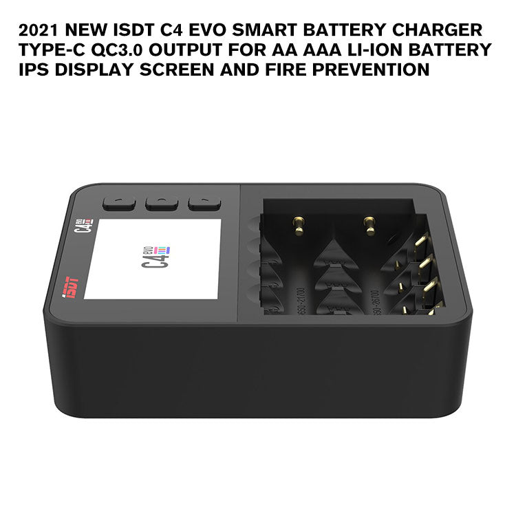 2021 New ISDT C4 EVO Smart Battery Charger Type-C QC3.0 Output for AA AAA Li-ion Battery IPS Display Screen and Fire Prevention