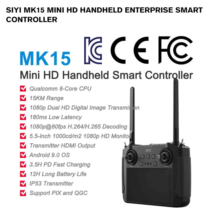 SIYI MK15 Mini HD Handheld Enterprise Smart Controller with 5.5 Inch LCD Touchscreen 1080p 60fps FPV 180ms Latency for UAV UGV 15KM CE FCC KC