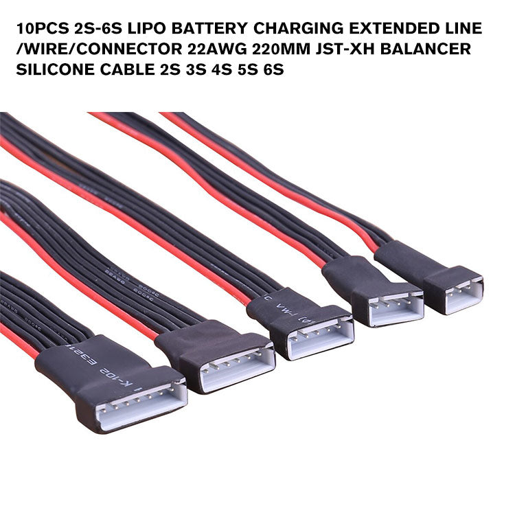 10PCS 2s-6s LiPo Battery Charging Extended Line/Wire/Connector 22AWG 220mm JST-XH Balancer Silicone Cable 2S 3S 4S 5S 6S