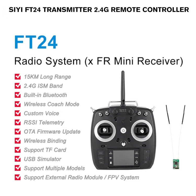 SIYI FT24 Transmitter 2.4G Remote Controller with Bluetooth Long Range Mavlink Telemetry Datalink Mini Receiver Option 15KM