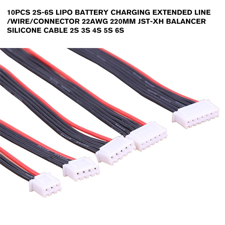 10PCS 2s-6s LiPo Battery Charging Extended Line/Wire/Connector 22AWG 220mm JST-XH Balancer Silicone Cable 2S 3S 4S 5S 6S