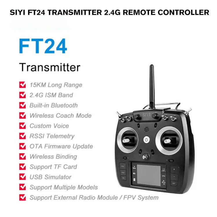 SIYI FT24 Transmitter 2.4G Remote Controller with Bluetooth Long Range Mavlink Telemetry Datalink Mini Receiver Option 15KM