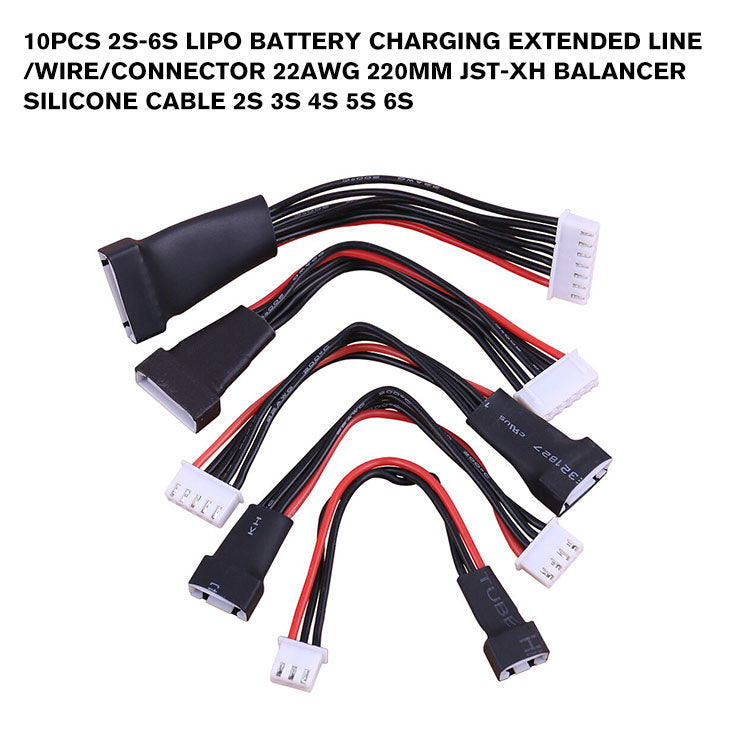 10PCS 2s-6s LiPo Battery Charging Extended Line/Wire/Connector 22AWG 220mm JST-XH Balancer Silicone Cable 2S 3S 4S 5S 6S