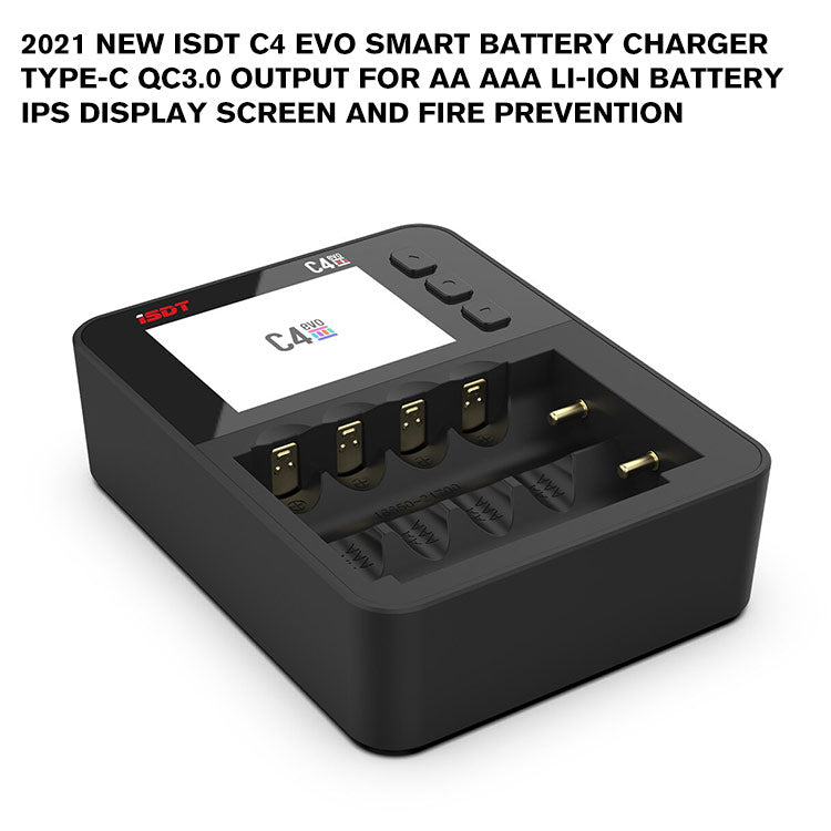 2021 New ISDT C4 EVO Smart Battery Charger Type-C QC3.0 Output for AA AAA Li-ion Battery IPS Display Screen and Fire Prevention