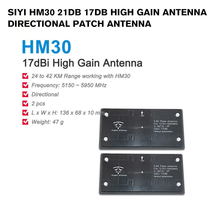 SIYI HM30 21dB 17dB High Gain Antenna Directional Patch Antenna with SMA Connector Compatible with HM30 Ground Unit and Antenna Trackers