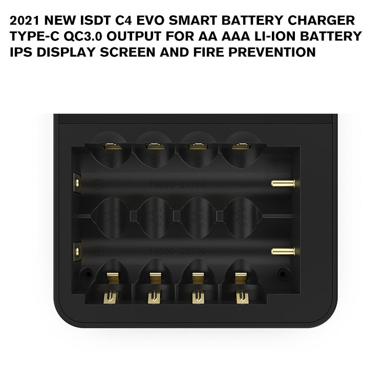 2021 New ISDT C4 EVO Smart Battery Charger Type-C QC3.0 Output for AA AAA Li-ion Battery IPS Display Screen and Fire Prevention