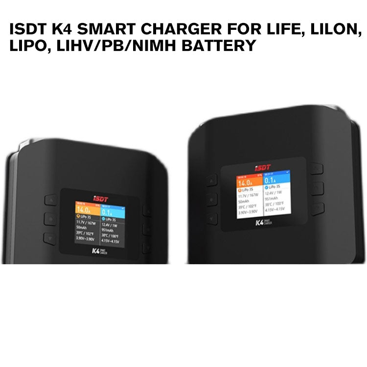 ISDT K4 Lipo Battery Balance Charger Discharger 1-8S AC 400W DC 600Wx2 Smart Charger for Life, Lilon, LiPo, LiHv/Pb/NiMH Battery