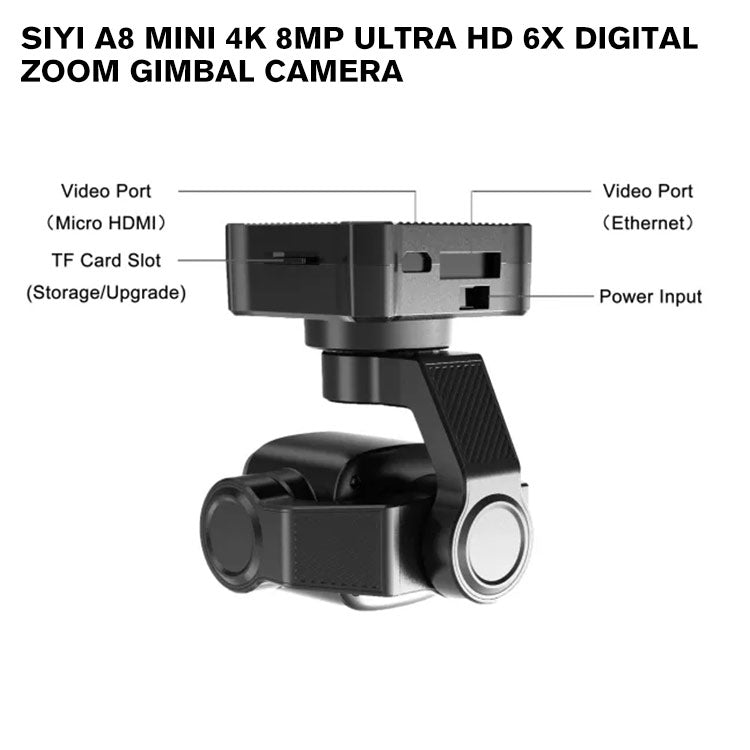 SIYI A8 mini 4K 8MP Ultra HD 6X Digital Zoom Gimbal Camera with 1/1.7" Sony Sensor AI Smart Identify and Tracking HDR Starlight Night Vision Mini 3-Axis Stabilizer 95g Lightweight 55x55x70mm for UAV UGV USV RC Planes and FPV Drones