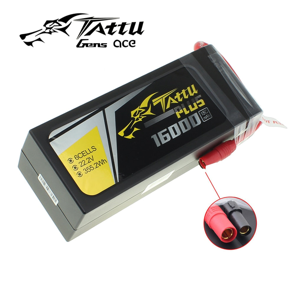 TATTU Lipo Battery 6S 22.2V 16000mAh Plus 15C 6S1P 22.2V with AS150 XT150 Connector Plug for RC Racing Drone UAV Battery